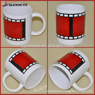 Taza blanca de la sublimación de Sunmeta 11OZ con el color de la película que cambia en la venta al por menor del precio bajo de Sunmeta